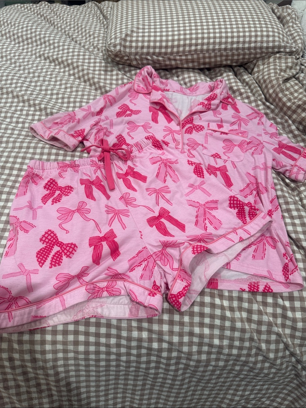 Pink Bow Print Pajama Set